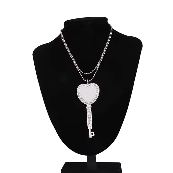 Collar forma de llave de corazón para sublimar (Plateado)