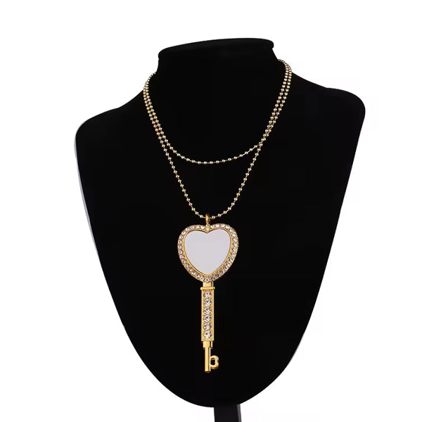 Collar forma de llave de corazón para sublimar (Dorado)