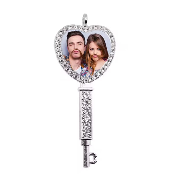 Collar forma de llave de corazón para sublimar (Plateado)