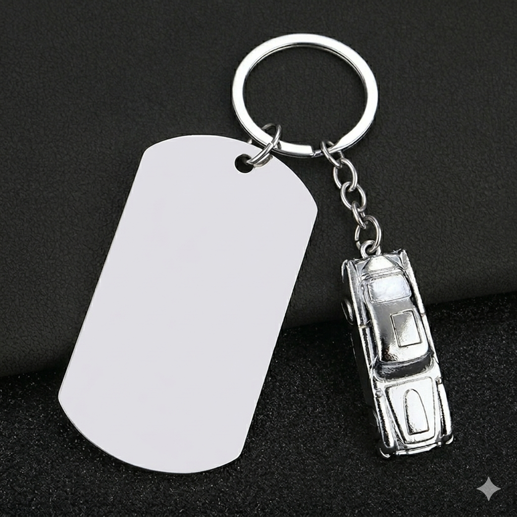 Llavero de Acero Inoxidable sublimable con dije de Carro (Laser también)