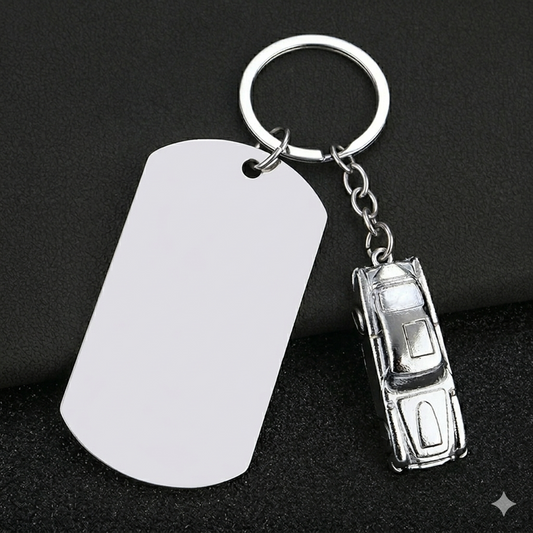 Llavero de Acero Inoxidable sublimable con dije de Carro (Laser también)