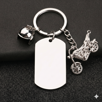 Llavero de Acero Inoxidable sublimable con dije de Moto 1 (Laser también)