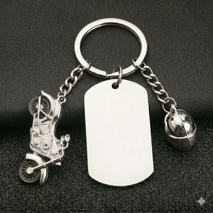 Llavero de Acero Inoxidable sublimable con dije de Moto 1 (Laser también)