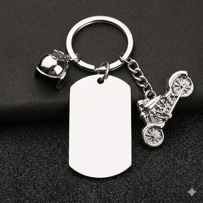 Llavero de Acero Inoxidable sublimable con dije de Moto 3 (Laser también)