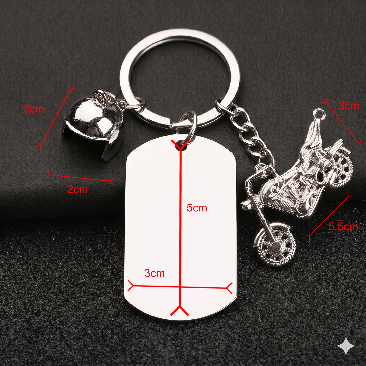 Llavero de Acero Inoxidable sublimable con dije de Moto 1 (Laser también)