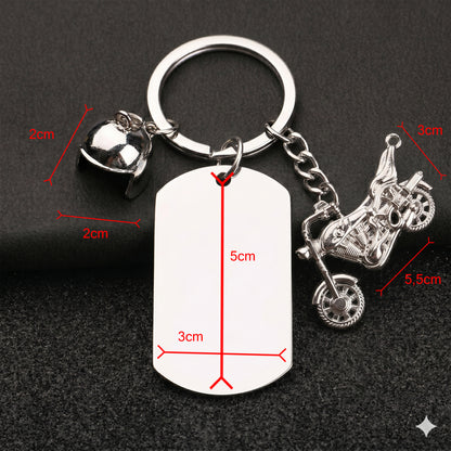 Llavero de Acero Inoxidable sublimable con dije de Moto 1 (Laser también)