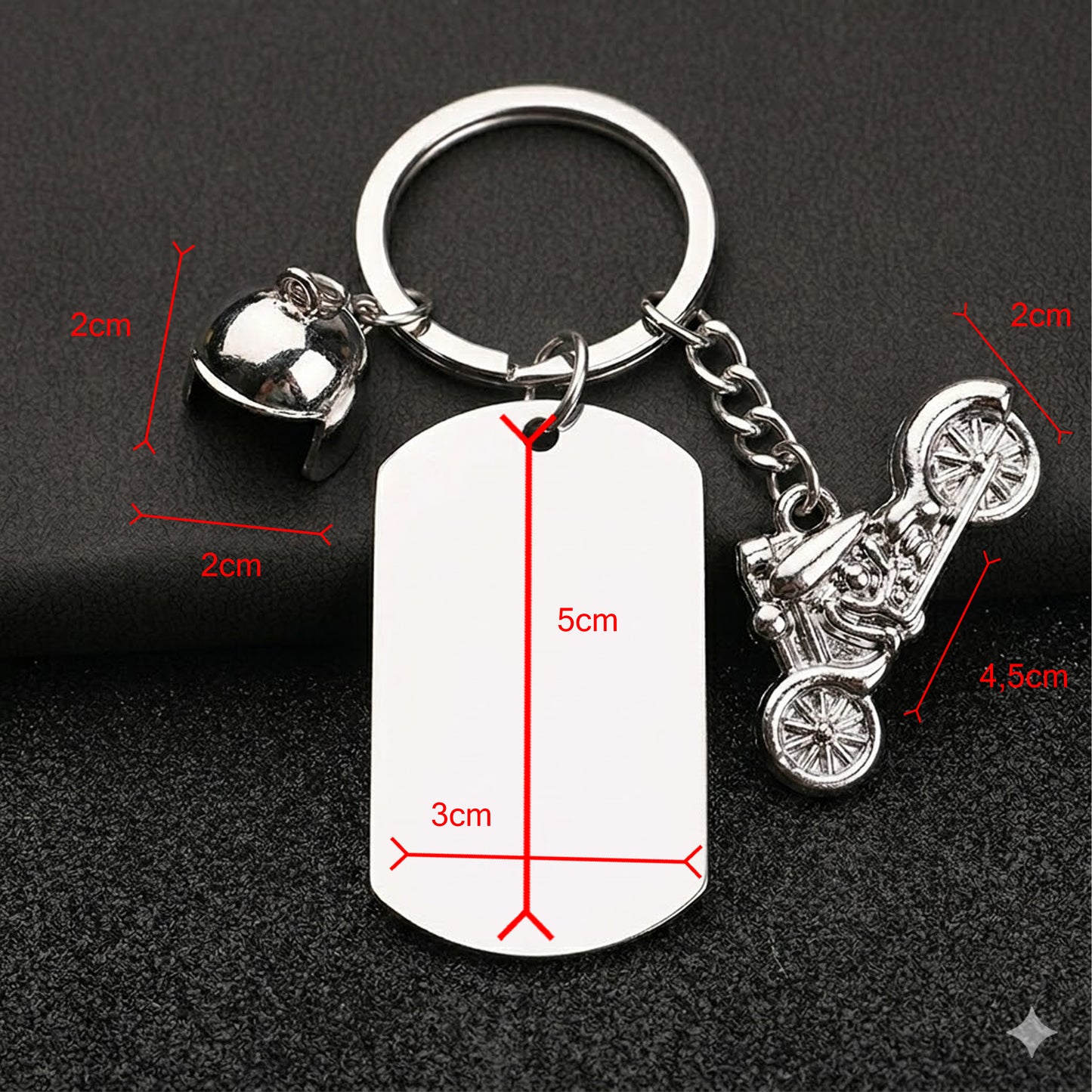 Llavero de Acero Inoxidable sublimable con dije de Moto 3 (Laser también)