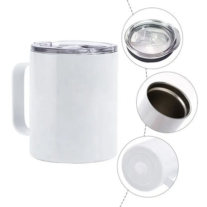 Vaso de acero con tapa y agarradera Blanco 12oz